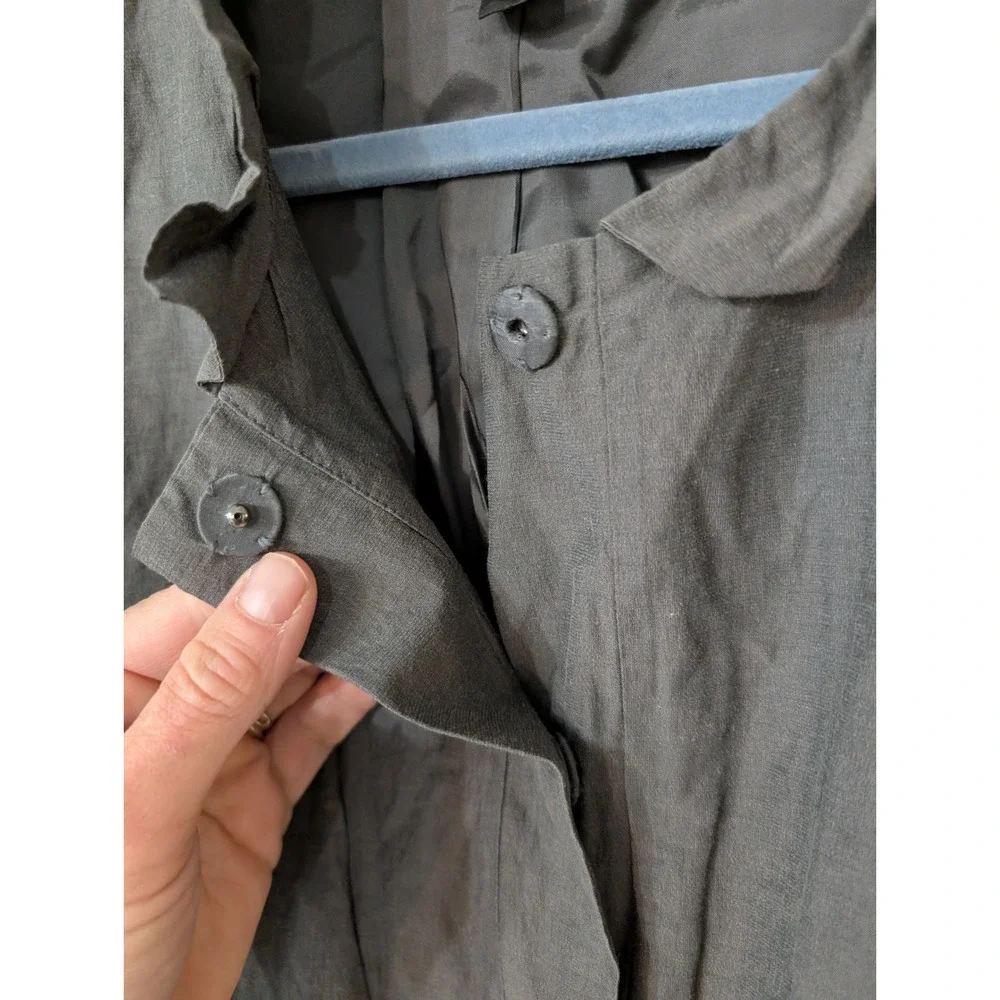 Eileen Fisher Womens Gray Metallic Crinkle Funnel Neck Snap Jacket Size L
